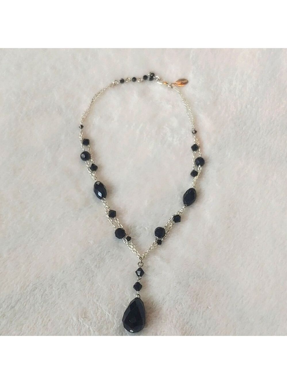 White House Black Market Silver Tone Black Beaded Necklace - Picture 8 of 13